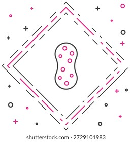 Línea de esponja con icono de burbujas aislado sobre fondo blanco. Botín de cesta para lavar platos. Logotipo del servicio de limpieza. Concepto de contorno colorido. Vector