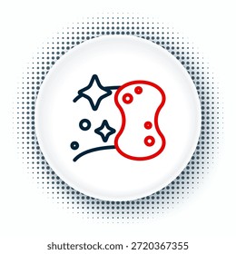 Línea icono de esponja aislado sobre fondo blanco. Botín de cesta para lavar platos. Logotipo del servicio de limpieza. Concepto de contorno colorido. Vector
