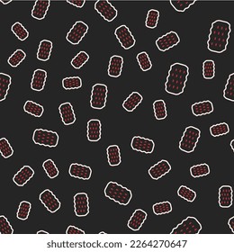 Line Sponge icon isolated seamless pattern on black background. Wisp of bast for washing dishes. Cleaning service logo.  Vector