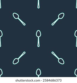 Line Spoon icon isolated seamless pattern on black background. Cooking utensil. Cutlery sign.  Vector