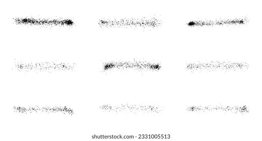 Line Spray Paint Set. Black Grunge Splash Splatter Stroke, Stripe Graffiti. Brushstroke Spatter Collection, Texture Brush Effect. Graphic Design Abstract Element. Isolated Vector Illustration.