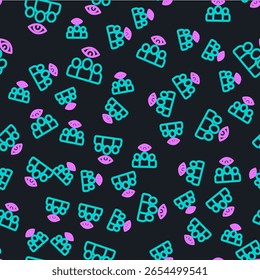 Line Spy, agent icon isolated seamless pattern on black background. Spying on people.  Vector