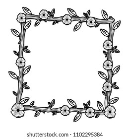 line squard frame with flowers plants style