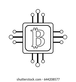 line square with circuit connection and botcoin symbol