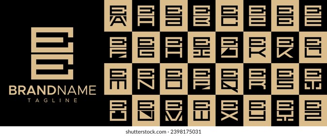 Line square letter E EE logo design set. 