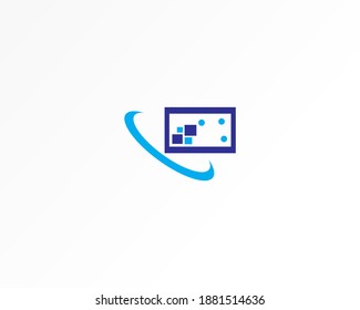 line and square pixel icon logo design template