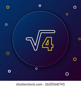 Line Square root of 4 glyph icon isolated on blue background. Mathematical expression. Colorful outline concept. Vector