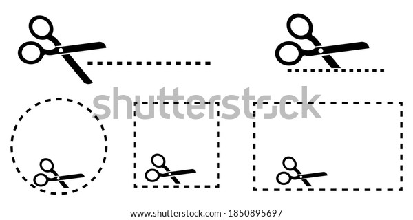 Line square round\
scissors. Circle shape template illustration. Line art. Thin line\
icon. Stock image.