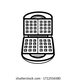 Icono vectorial del fabricante de waffle eléctrico escamoso de línea. El personal de cocina está a su disposición.