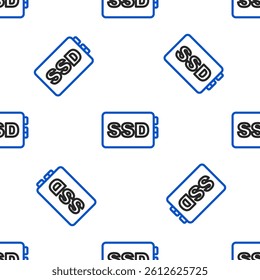 Line SSD card icon isolated seamless pattern on white background. Solid state drive sign. Storage disk symbol. Colorful outline concept. Vector