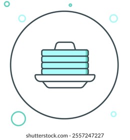 Line Stack of pancakes with honey icon isolated on white background. Breakfast concept. Colorful outline concept. Vector