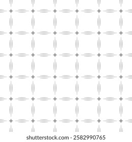 Line and Star, Black Outline Check Seamless Pattern