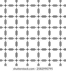 Line and Star, Black Outline Check Pattern Design Illustration