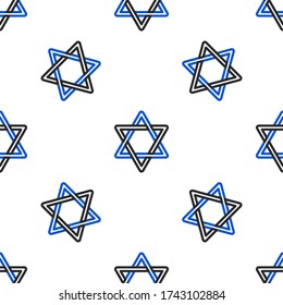 Line Star of David icon isolated seamless pattern on white background. Jewish religion symbol. Symbol of Israel. Colorful outline concept. Vector