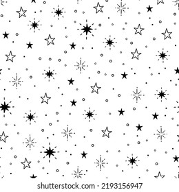 Line star glitter shine of doodle seamless pattern. Star shine glow, spark glitter, sparkle light background. Hand drawn sketch doodle style vector illustration.