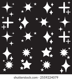 Line star glitter shine of doodle set. Star shine glow, spark glitter, sparkle light vector illustration. Hand drawn sketch doodle style.. 333