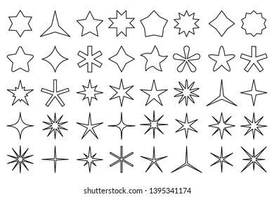 Line star icons. Outline stars shapes, rating favorites and premium icon isolated vector set
