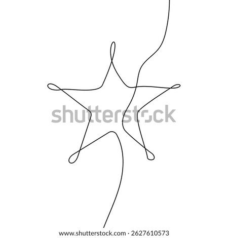 line star one art icon continuous illustration vector single doodle. 5 line star outline sea award linear beach divider fish excellent life sketch border flourish customer summer starfish frame simple