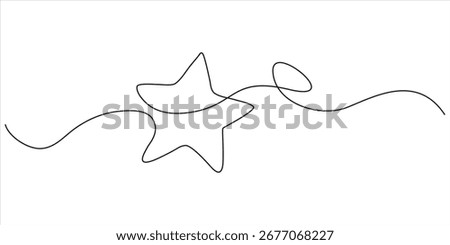  Line star one continuous line drawing design vector, hand draw doodle stars illustration in continuous line arts style vector, Star continuous one line drawing vector illustration, Premium vector.