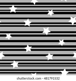 Line and star seamless pattern. Fashion graphic background design. Modern stylish abstract texture. Monochrome template for prints, textiles, wrapping, wallpaper, website etc Stock VECTOR illustration