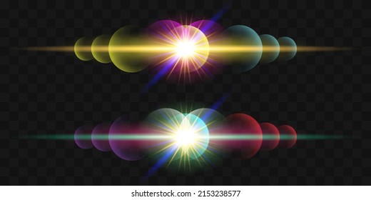 Line, star shiny colorful light effect vector illustration on transparent background