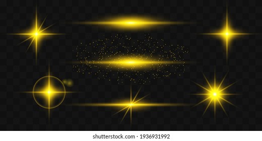 Line, star shiny golden light effect vector illustration on transparent background