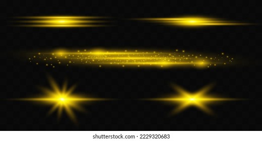 Line, star shiny golden light effect vector illustration on transparent background