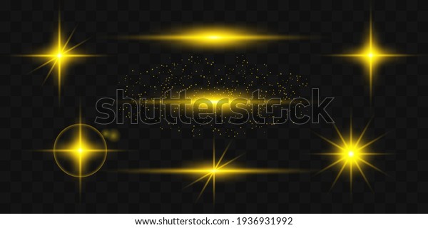 Line, star shiny golden light effect vector\
illustration on transparent\
background