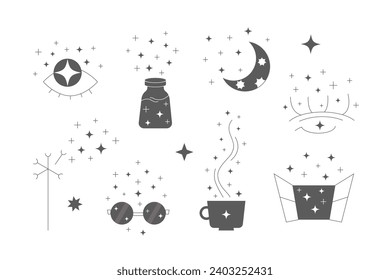 Line starlight compositions. Shine sparcle stars on element silhouette.