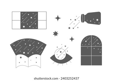 Line starlight compositions. Shine sparcle stars, meteoric shower.