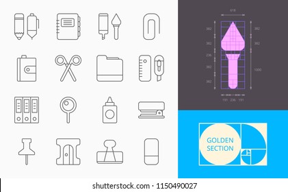 line stationery icons on a white background