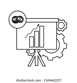 line statistics bar growing presentation with gears