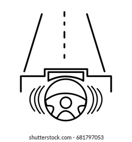 line steering wheel futuristic car in the road