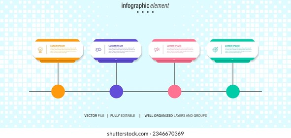 infografía de pasos de línea. diagrama de flujo de trabajo de 4 opciones, gráfico de números de línea de tiempo de círculo, gráfico de pasos de proceso. Infografía de vector lineal. Flecha infográfica de orden de proceso e ilustración de punto de pasos

