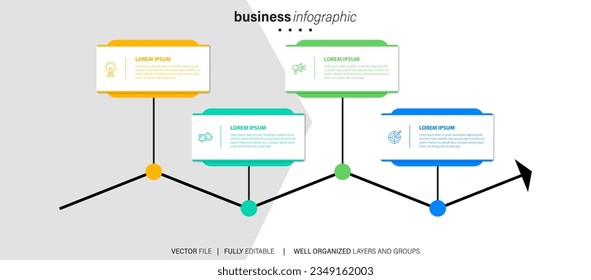 Line step infographic. 4 options workflow diagram, number infograph, process steps chart with line icons. Information vector concept. Illustration of step information chart and infographic
