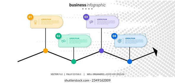 Line step infographic. 4 options workflow diagram, number infograph, process steps chart with line icons. Information vector concept. Illustration of step information chart and infographic
