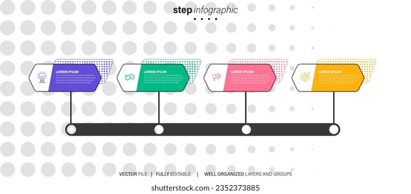 Line step infographic. 4 options workflow diagram, number infograph, process steps chart with line icons. Information vector concept. Illustration of step information chart and infographic
