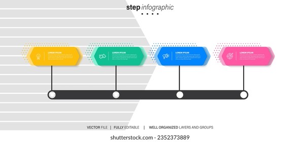 Line step infographic. 4 options workflow diagram, number infograph, process steps chart with line icons. Information vector concept. Illustration of step information chart and infographic
