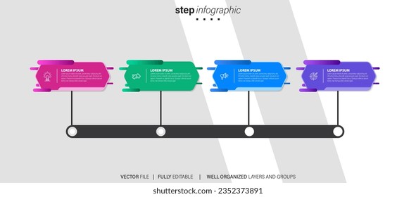 Line step infographic. 4 options workflow diagram, number infograph, process steps chart with line icons. Information vector concept. Illustration of step information chart and infographic
