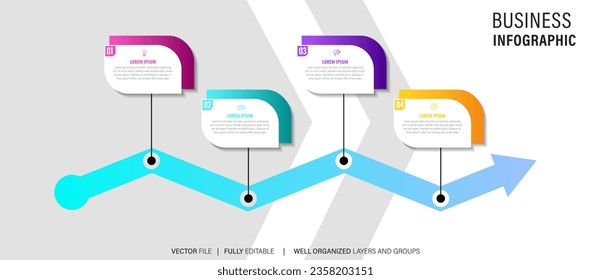 infografía de pasos de línea. diagrama de flujo de trabajo de 4 opciones, infografía de números, gráfico de pasos de proceso con iconos de línea. Concepto de vector de información. Ilustración de la gráfica de información escalonada e infografía