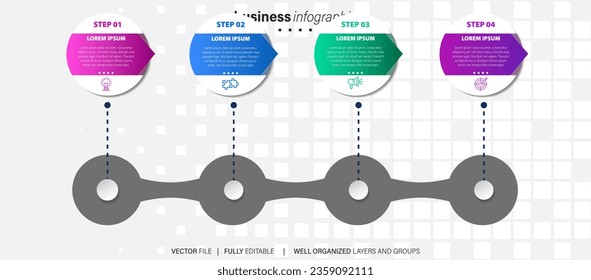Line step infographic. 4 options workflow diagram, arrow timeline number infograph, process steps chart. Linear vector infographics. Process order infographic arrow and steps point illustration