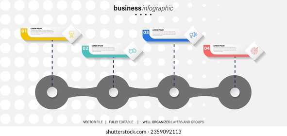Line step infographic. 4 options workflow diagram, arrow timeline number infograph, process steps chart. Linear vector infographics. Process order infographic arrow and steps point illustration