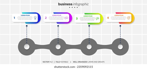 Line step infographic. 4 options workflow diagram, arrow timeline number infograph, process steps chart. Linear vector infographics. Process order infographic arrow and steps point illustration