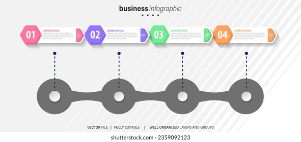Line step infographic. 4 options workflow diagram, arrow timeline number infograph, process steps chart. Linear vector infographics. Process order infographic arrow and steps point illustration