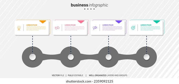 Line step infographic. 4 options workflow diagram, arrow timeline number infograph, process steps chart. Linear vector infographics. Process order infographic arrow and steps point illustration