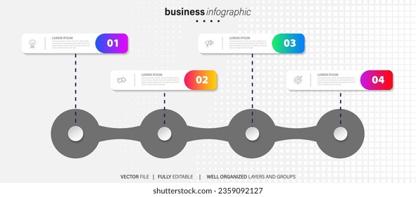 Line step infographic. 4 options workflow diagram, arrow timeline number infograph, process steps chart. Linear vector infographics. Process order infographic arrow and steps point illustration