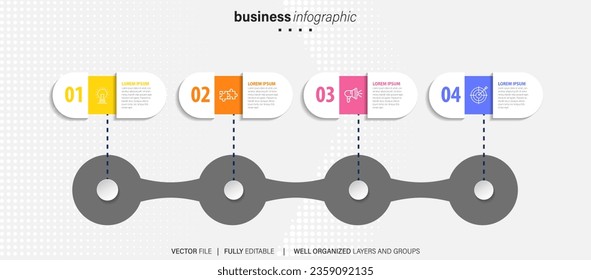 Line step infographic. 4 options workflow diagram, arrow timeline number infograph, process steps chart. Linear vector infographics. Process order infographic arrow and steps point illustration