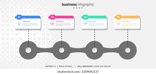 Line step infographic. 4 options workflow diagram, arrow timeline number infograph, process steps chart. Linear vector infographics. Process order infographic arrow and steps point illustration