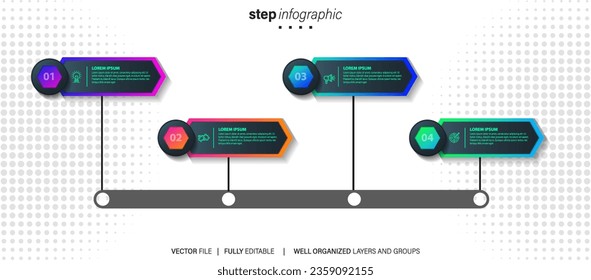 Line step infographic. 4 options workflow diagram, arrow timeline number infograph, process steps chart. Linear vector infographics. Process order infographic arrow and steps point illustration