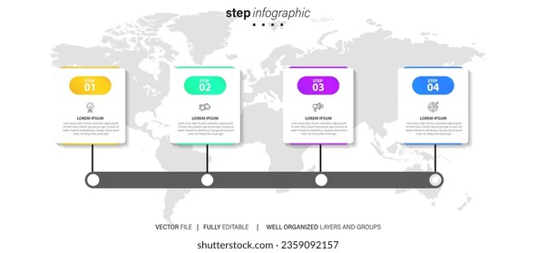 Line step infographic. 4 options workflow diagram, arrow timeline number infograph, process steps chart. Linear vector infographics. Process order infographic arrow and steps point illustration